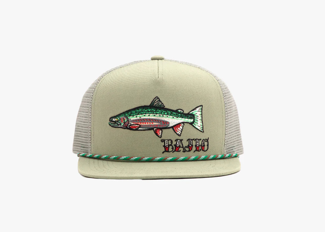 Bajio Steelhead Flat Brim Twill Trucker Hat